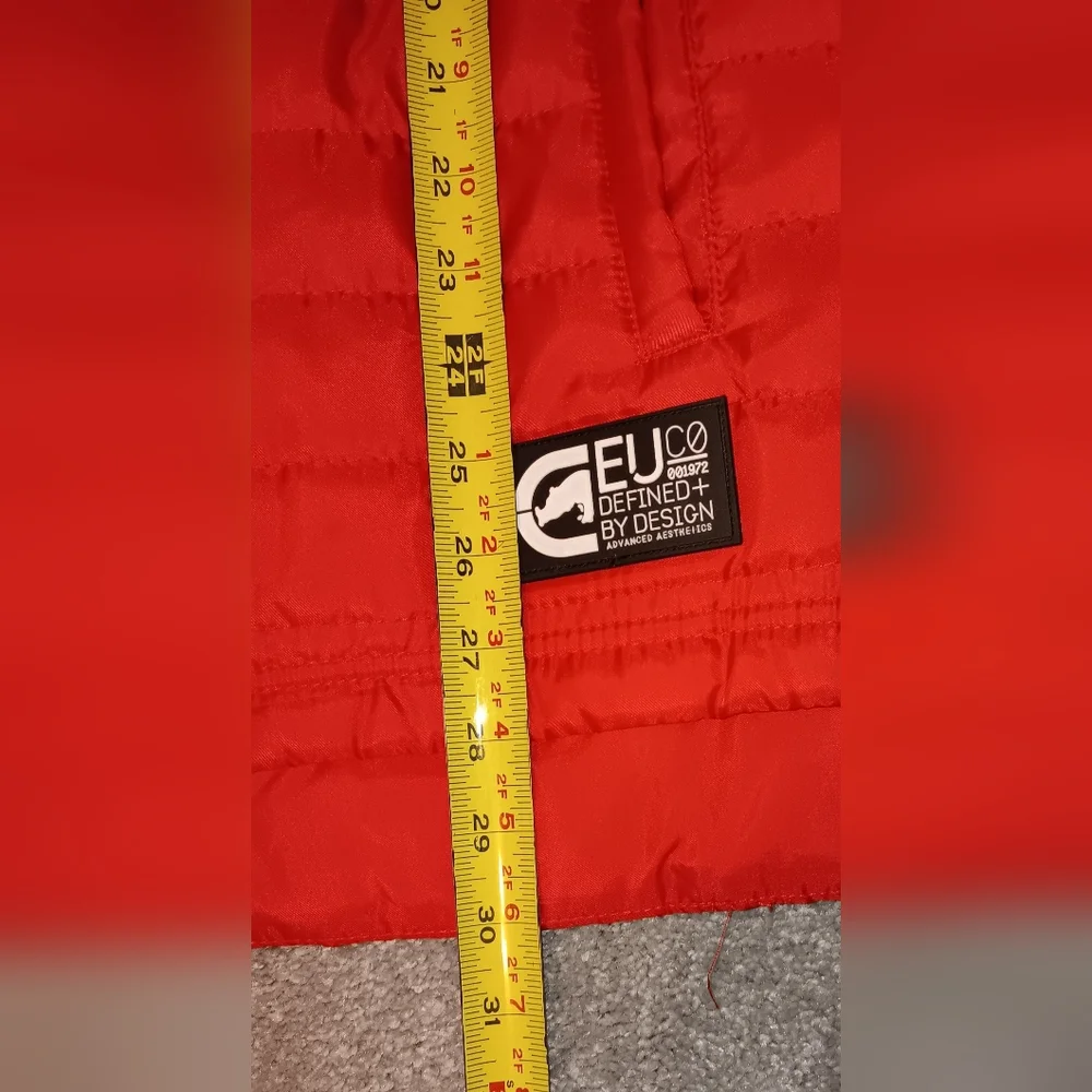ECKO UNLTD Puffer Vest Mens Size XL Red/Black Hooded Full Zip Spell Out - Picture 16 of 16